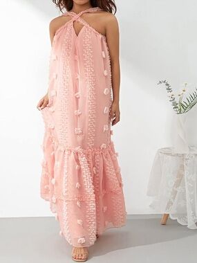 Amazon Blush Pink Halter Dress with Criss Cross Neckline Size Large